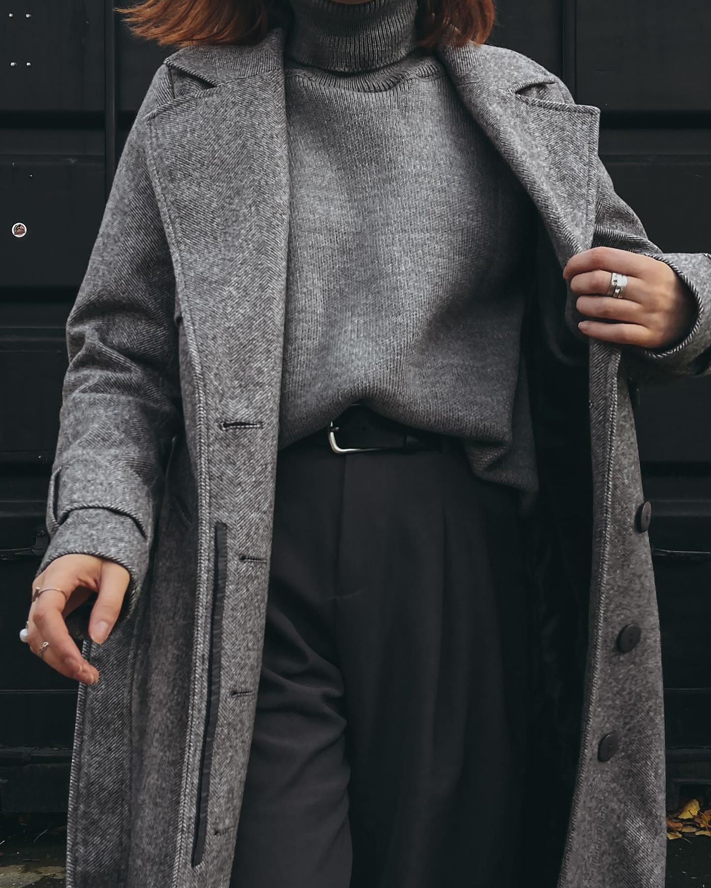 Knitwear and a tailored coat